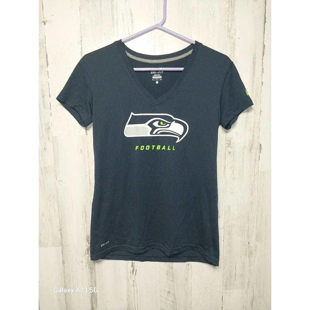 Nike Dri-Fit Women's M Seattle Seahawks T Shirt Blue V Neck